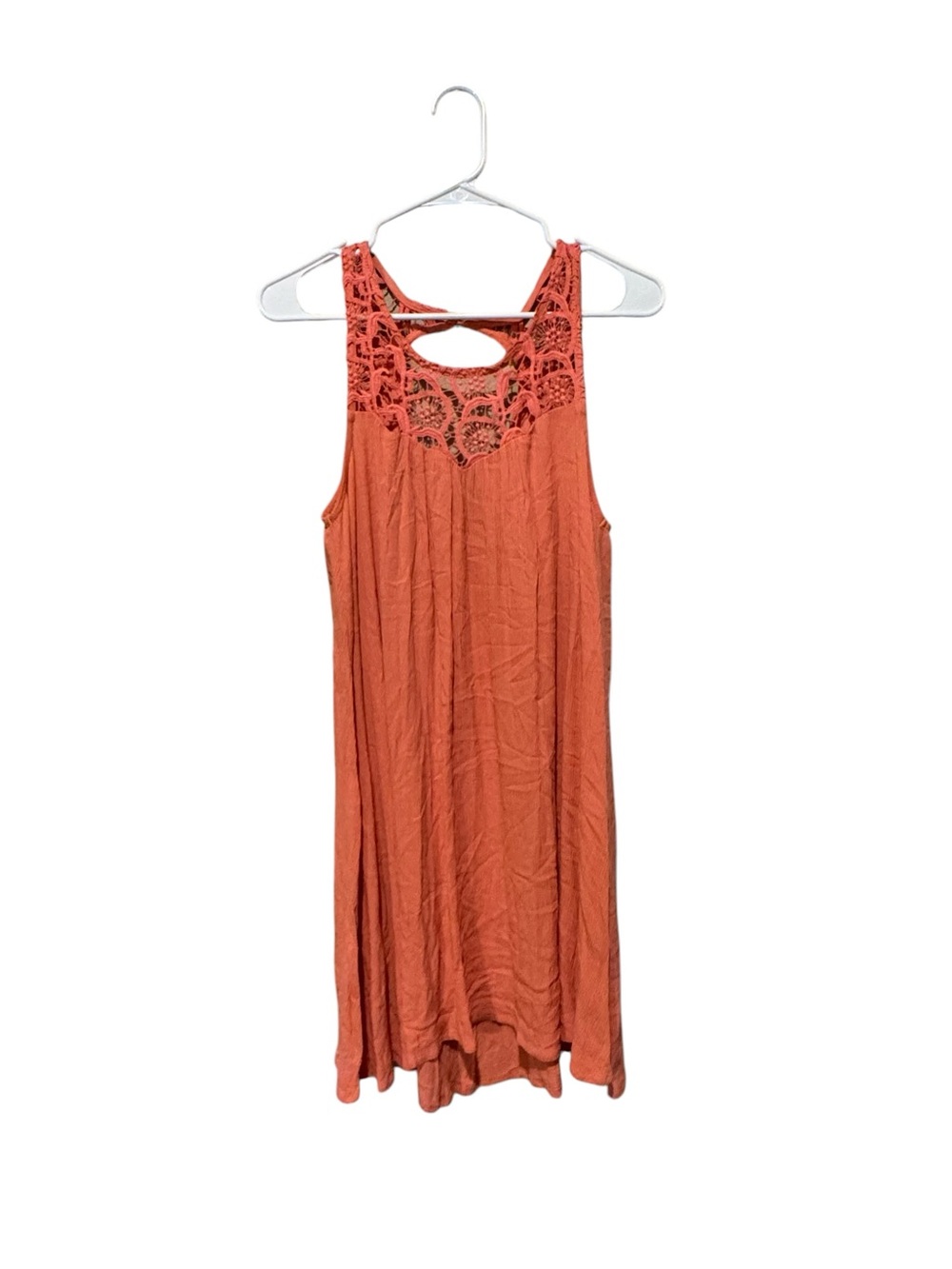 Altar'd State Coral Sleeveless Crochet Yoke Mini Dress‎